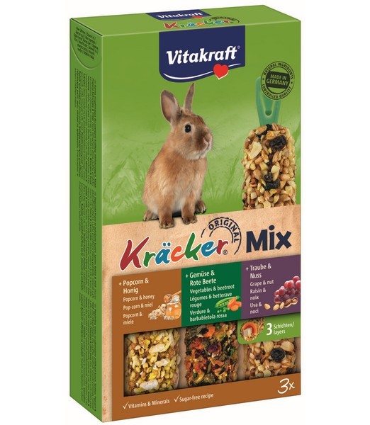 Dwergkonijnkracker Trio Mix druif/groente/popcorn